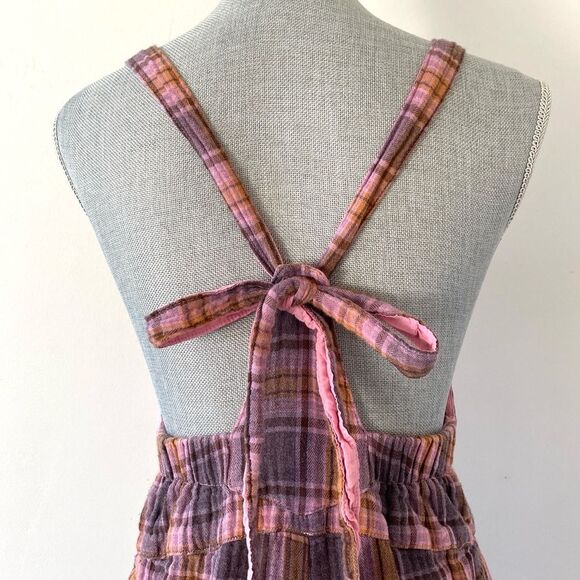 Free People x CP Shades Pink, Purple, Orange Plaid Overall Flare Wide Leg Sz S - Picture 9 of 13